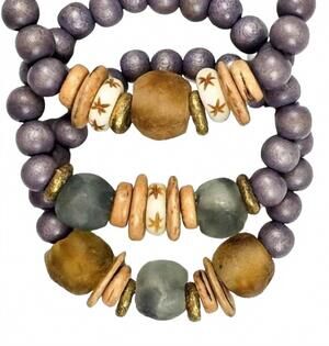 NEW TWINE & TWIG women's trio stack bracelet set in gray, camel